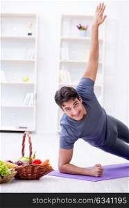 Man promoting the benefits of healthy eating and doing sports