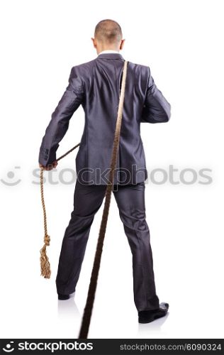 Man pulling the rope on white