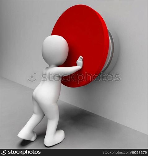 Man Pushing Button Shows Controlling Or Panic