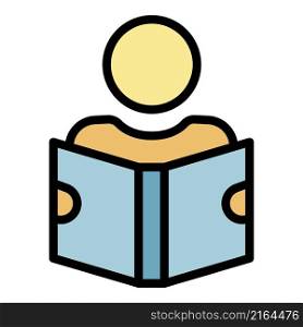 Man reading book icon. Outline man reading book vector icon color flat isolated. Man reading book icon color outline vector