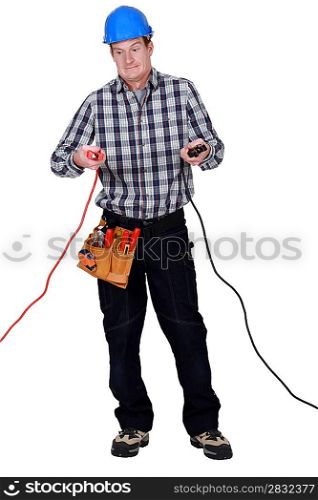 Man receiving electric shock