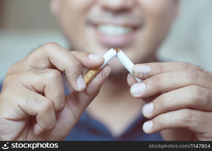 Man refusing cigarettes concept for quitting smoking and healthy lifestyle.or No smoking campaign Concept.