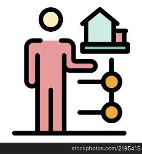 Man represents the house icon. Outline man represents the house vector icon color flat isolated. Man represents the house icon color outline vector