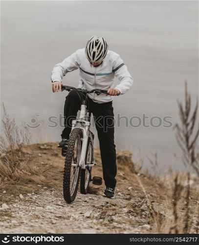 man riding mountain bike special equipment 3