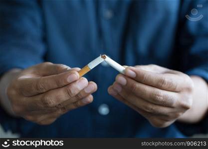 Man risky heart disease refusing cigarettes concept for quitting smoking and healthy lifestyle.or No smoking campaign Concept.