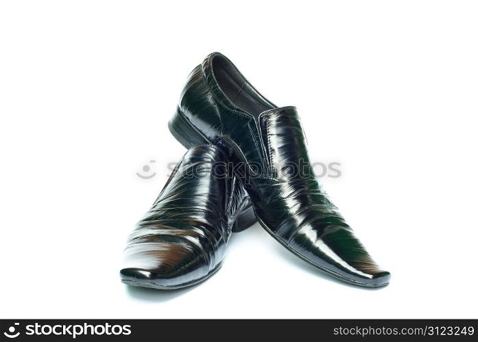 man&rsquo;s black shoes isolated on clear white background with shadow