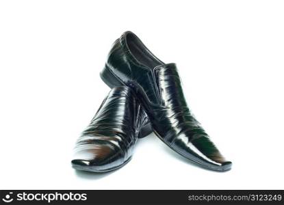 man&rsquo;s black shoes isolated on clear white background with shadow