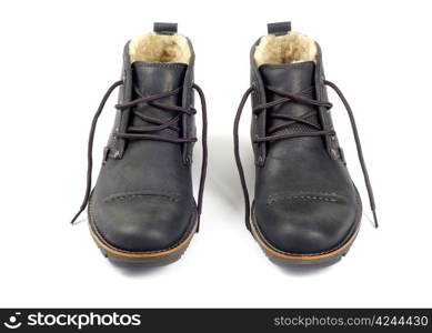 man&rsquo;s black shoes isolated on white background