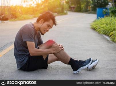 Man Runner Jogging for Exercise on Morning but Accident Knee pain while running,Sport And Healthy