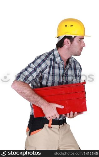 Man running off with tool box