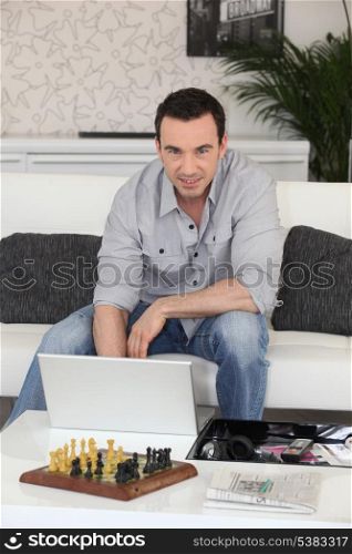 Man sat with laptop
