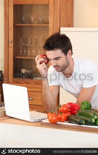 Man searching for a recipe