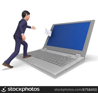 Man Sending Email Showing Commerce Computer And Web