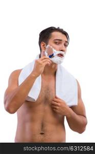 Man shaving isolated on the white background