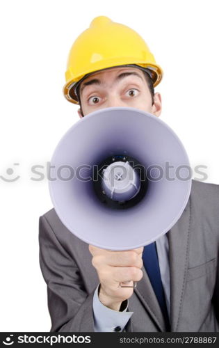 Man shouting and yelling with loudspeaker