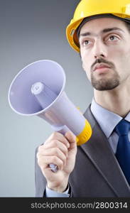 Man shouting and yelling with loudspeaker