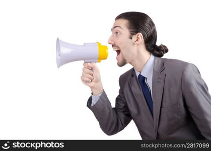 Man shouting and yelling with loudspeaker