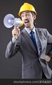 Man shouting and yelling with loudspeaker