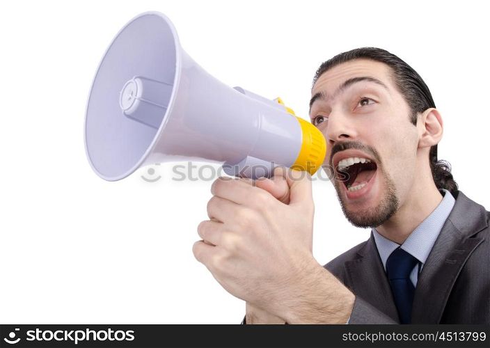 Man shouting and yelling with loudspeaker