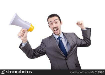 Man shouting and yelling with loudspeaker