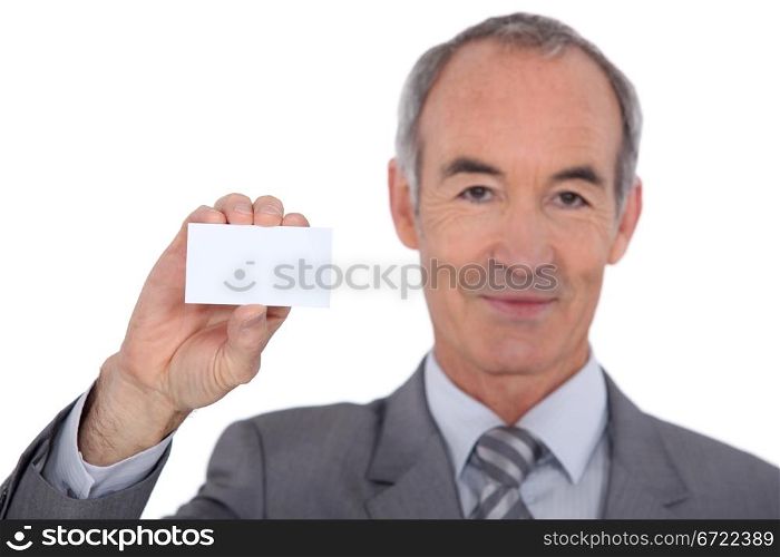 Man showing businesscard
