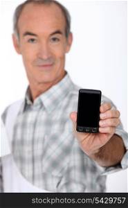 Man showing mobile phone
