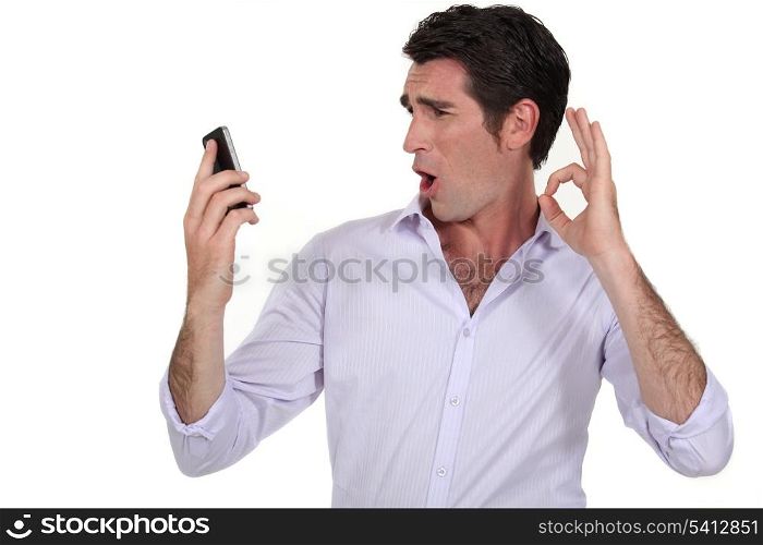 man showing off with mobile phone