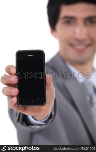 Man showing phone