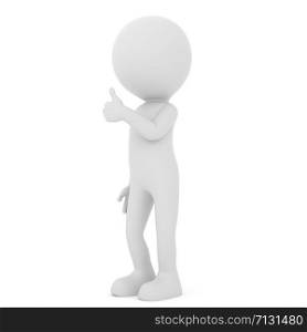 Man showing positive thumb up - human people character. 3D rendering