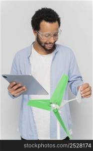 man showing wind energy innovation