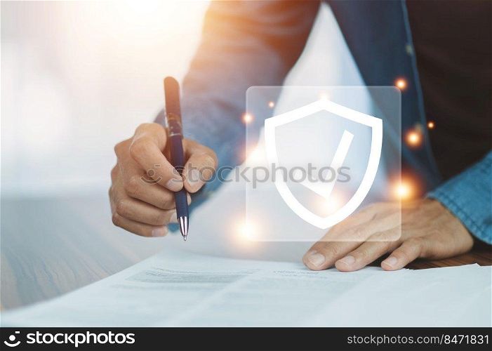Man signature document for life insurance investment