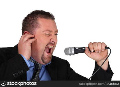 Man singing with microphone