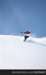 Man snowboarding down hill