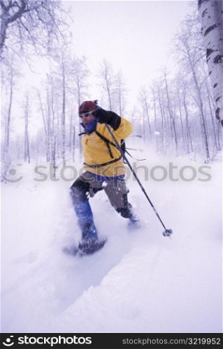 Man Snowshoeing Fast