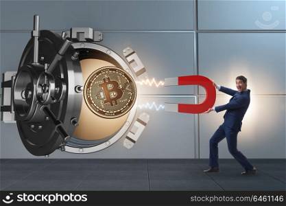 Man stealing bitcoin from bank