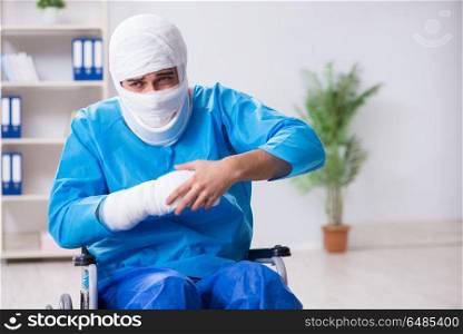 Man suffering from multiple broken bones and fractures