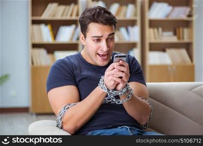 Man suffering from phone dependence addiction