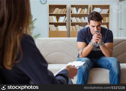 Man suffering from phone dependence visiting doctor