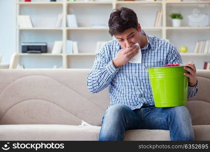 Man suffering from sick stomach and vomiting