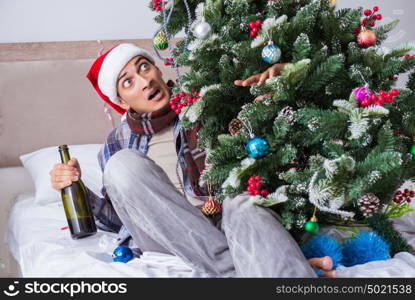 Man suffering hangover after christmas party