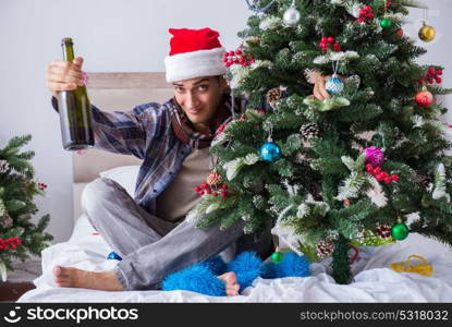 Man suffering hangover after christmas party