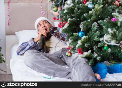 Man suffering hangover after christmas party