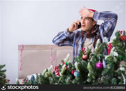 Man suffering hangover after christmas party