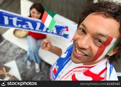 Man supporting the Italian national football team