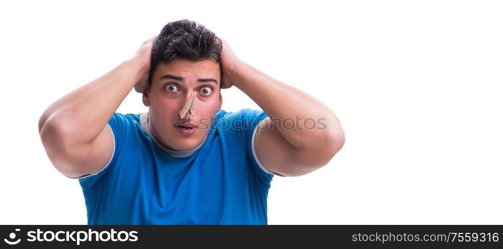 Man sweating excessively smelling bad isolated on white background. Man sweating excessively smelling bad isolated on white backgrou