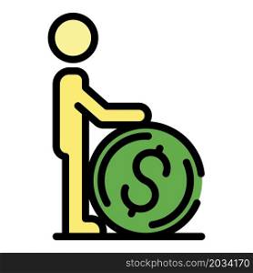Man take dollar coin icon. Outline man take dollar coin vector icon color flat isolated. Man take dollar coin icon color outline vector