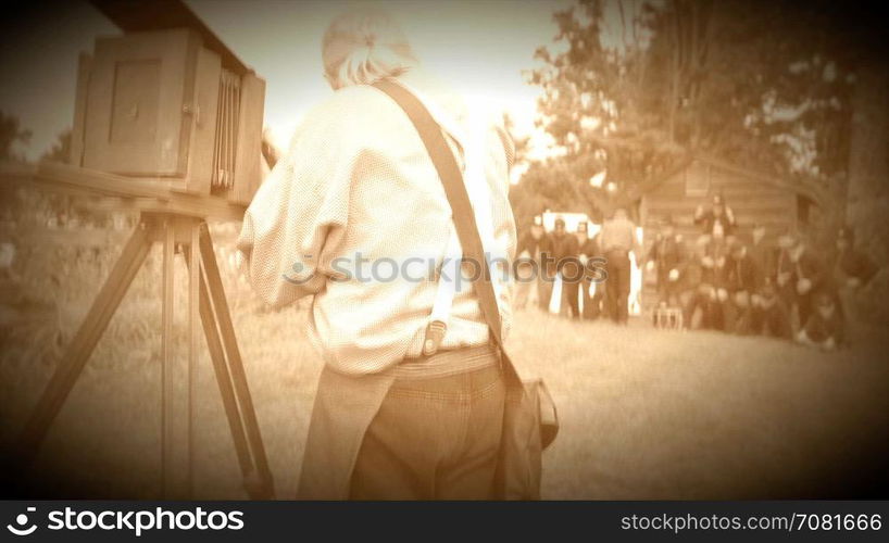 Man taking tintype photo of Civil War soldiers (Archive Footage Version)