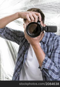 man taking with professional camera