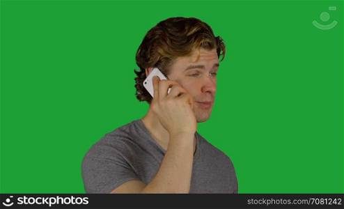 Man talking on phone with right hand (Green Key)