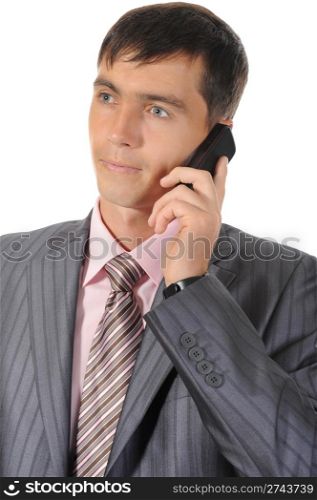 man talking on the phone. Isolated on white background